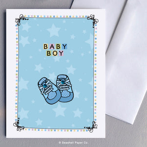 New Baby Boy Shoes Card - seashell-paper-co