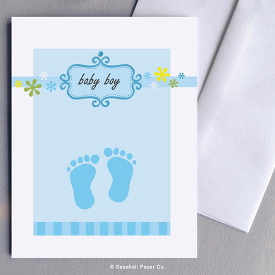 New Baby Boy Foot Print Card Wholesale (Package of 6) - seashell-paper-co