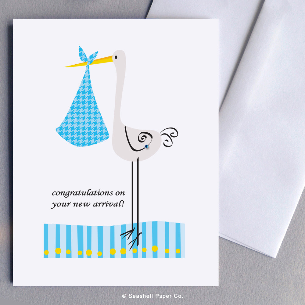 New Baby Boy Stork Card - seashell-paper-co