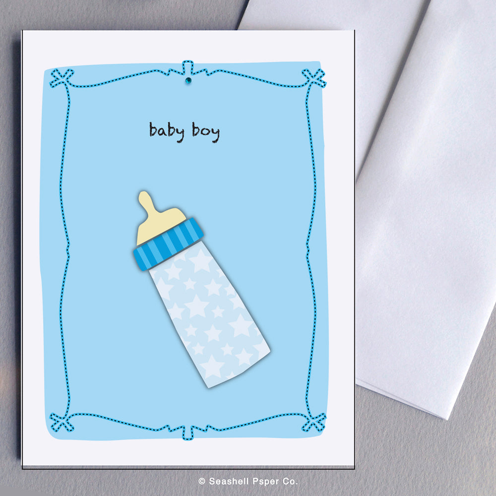 New Baby Boy Bottle Card - seashell-paper-co