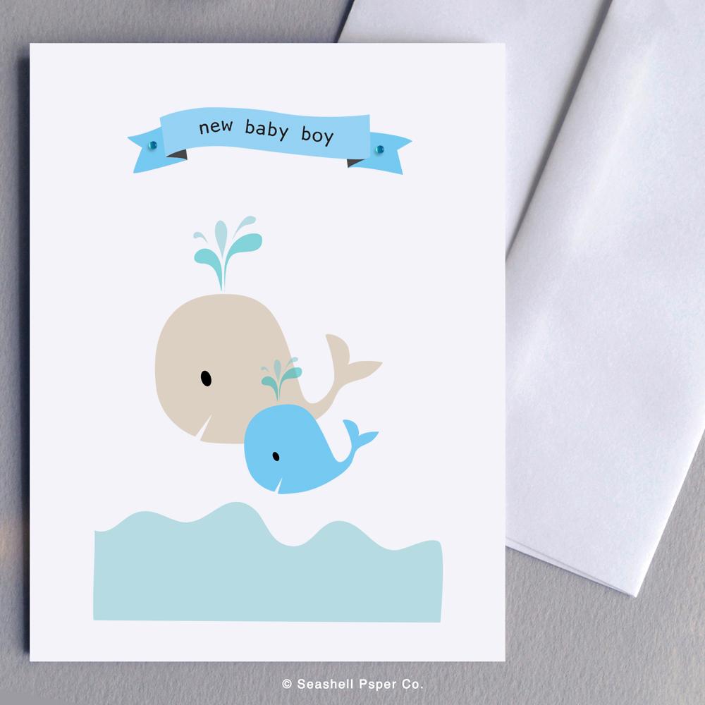 New Baby Boy Whale Card Wholesale (Package of 6) - seashell-paper-co