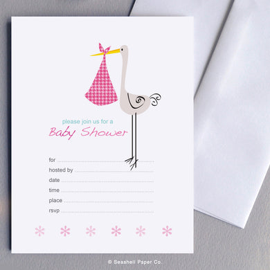 New Baby Girl Shower Invitation (6 cards and 6 envelopes) - seashell-paper-co