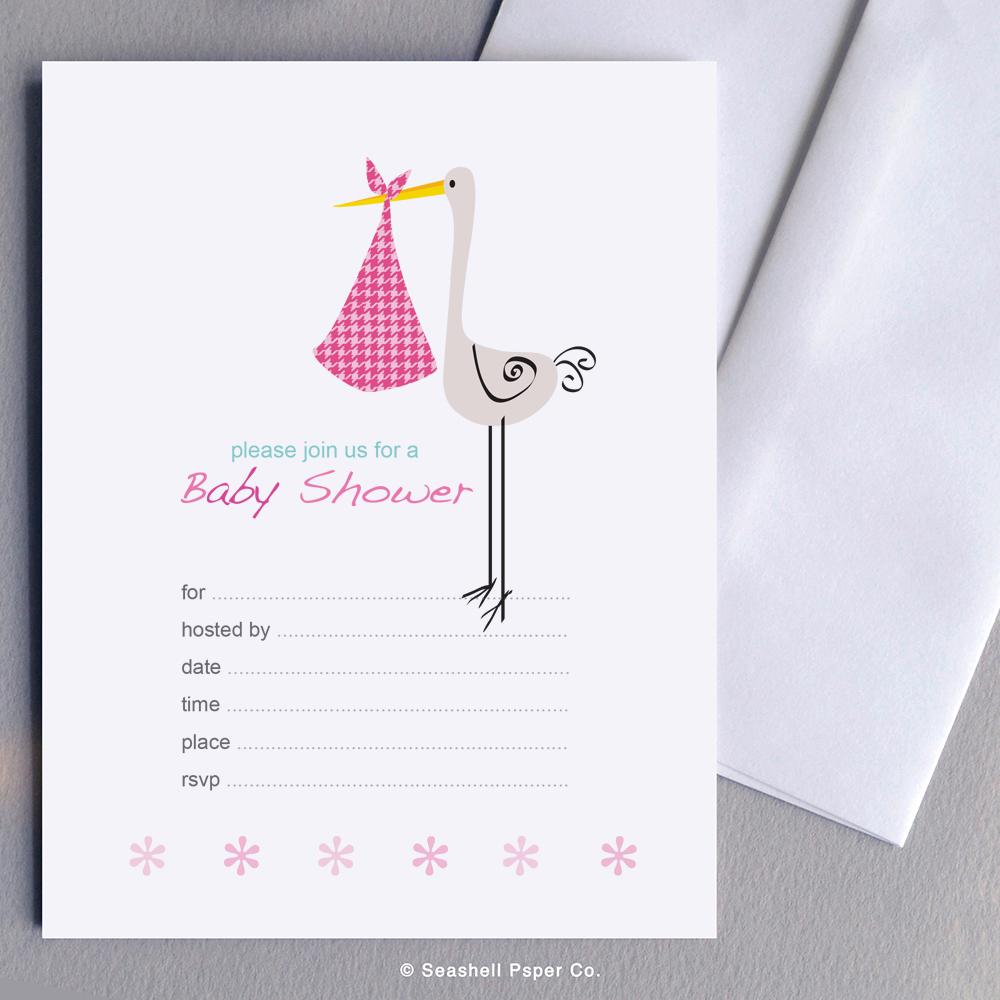 New Baby girl shower invitation Wholesale (4 Packages, 24 cards & 24 envelopes) - seashell-paper-co