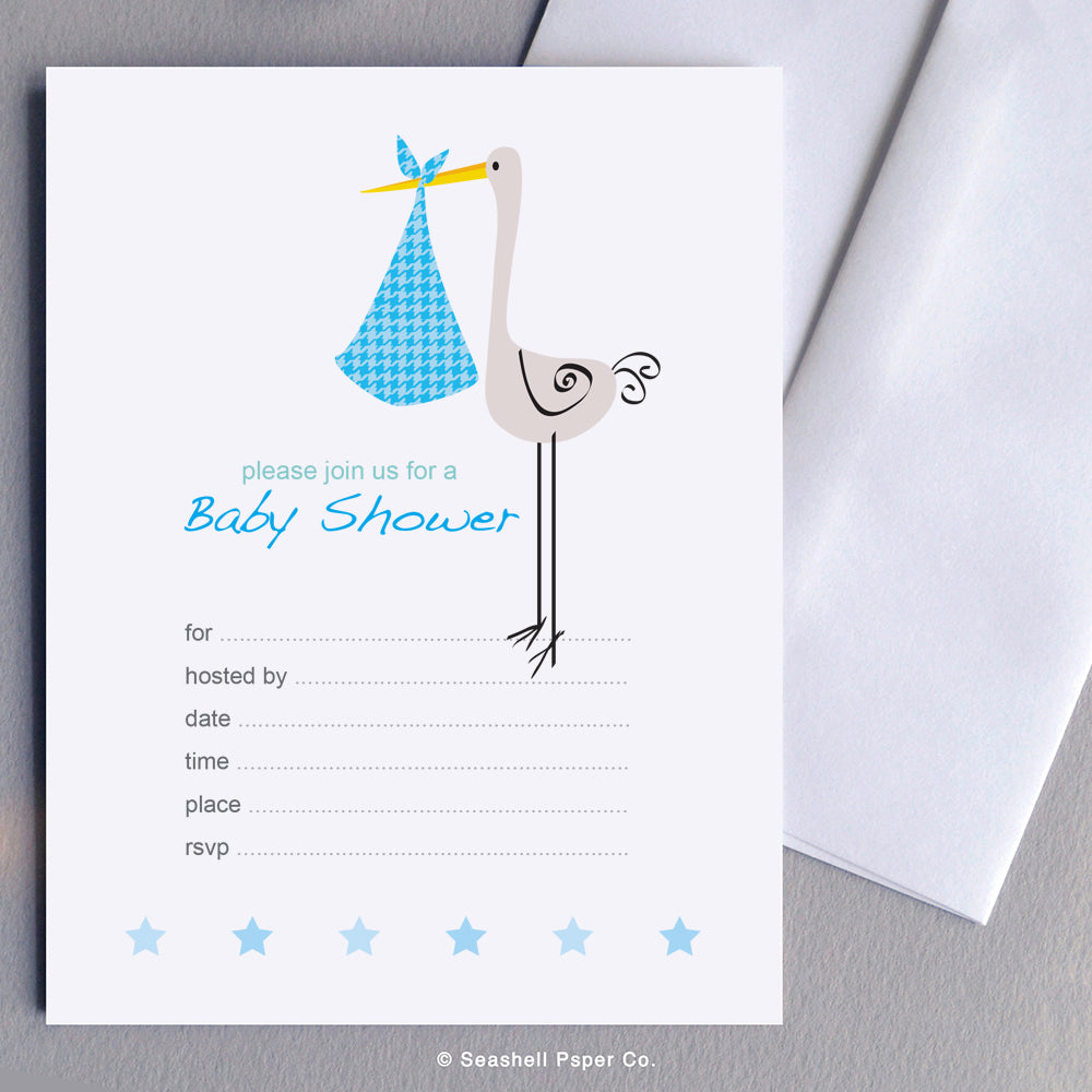 New Baby Boy Shower Invitations (6 cards and 6 envelopes) - seashell-paper-co