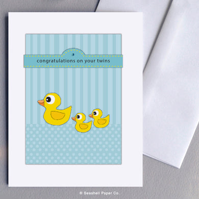 New Baby Twins Duck Card - seashell-paper-co
