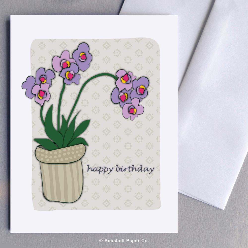 Birthday Orchid Card Wholesale (Package of 6) - seashell-paper-co