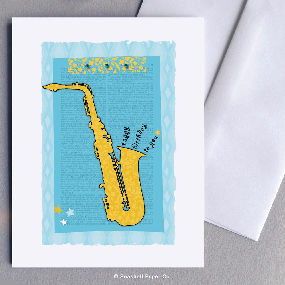 Birthday Saxophone Card Wholesale (Package of 6) - seashell-paper-co