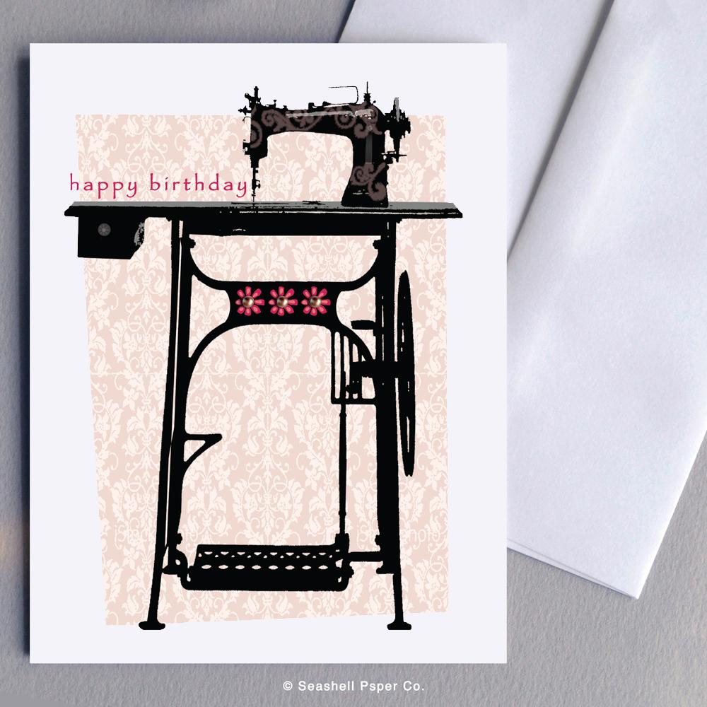 Birthday Vintage Sewing Machine Card Wholesale (Package of 6) - seashell-paper-co