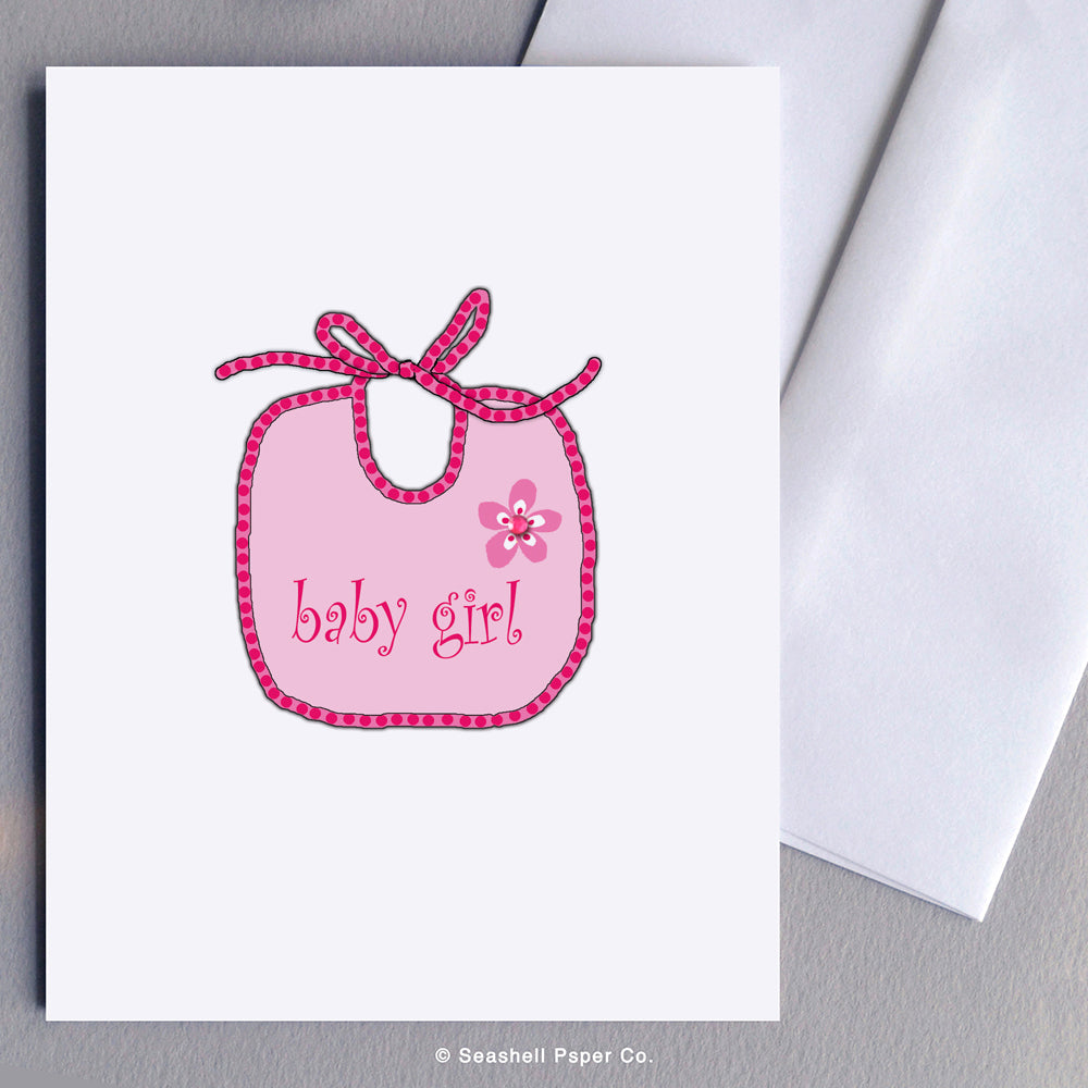New Baby Girl Bib Card - seashell-paper-co
