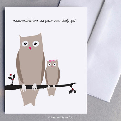 New Baby Girl Owl Card Wholesale (Package of 6) - seashell-paper-co