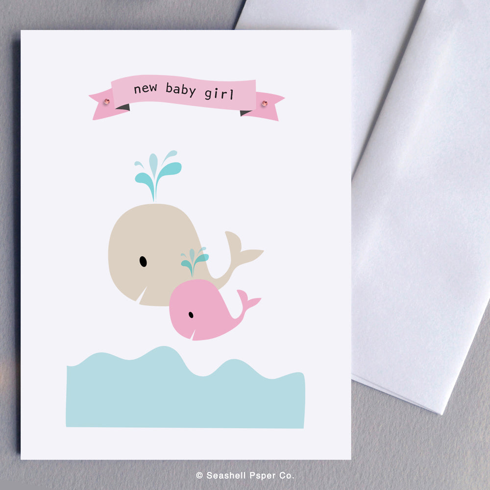 New Baby Girl Whale Card - seashell-paper-co