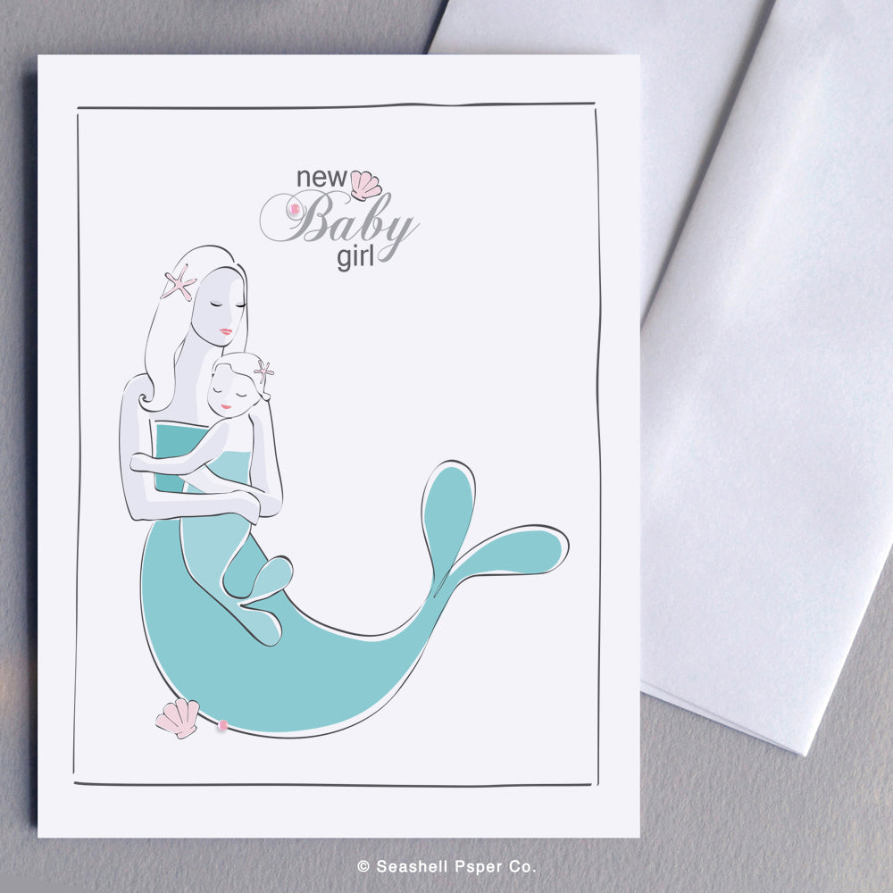 New Baby Girl Mermaid Card - seashell-paper-co