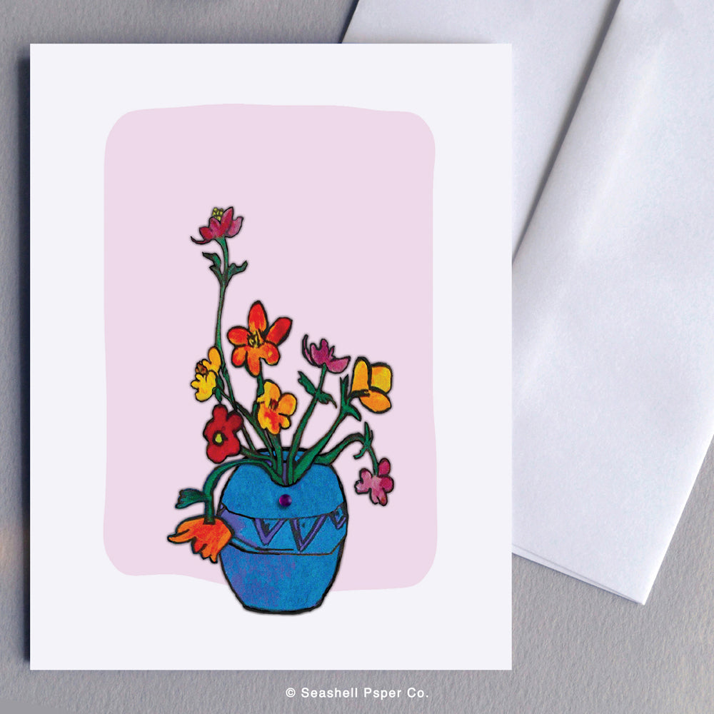 Blank Vase With Flowers Card - seashell-paper-co