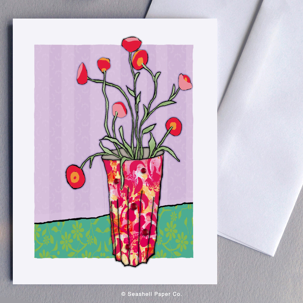 Blank Vase With Flowers Card - seashell-paper-co