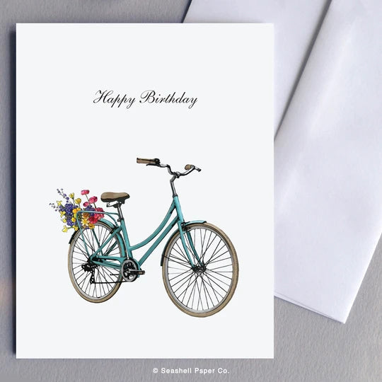 Birthday Retro Bicycle Card With Flowers Wholesale (Package of 6)