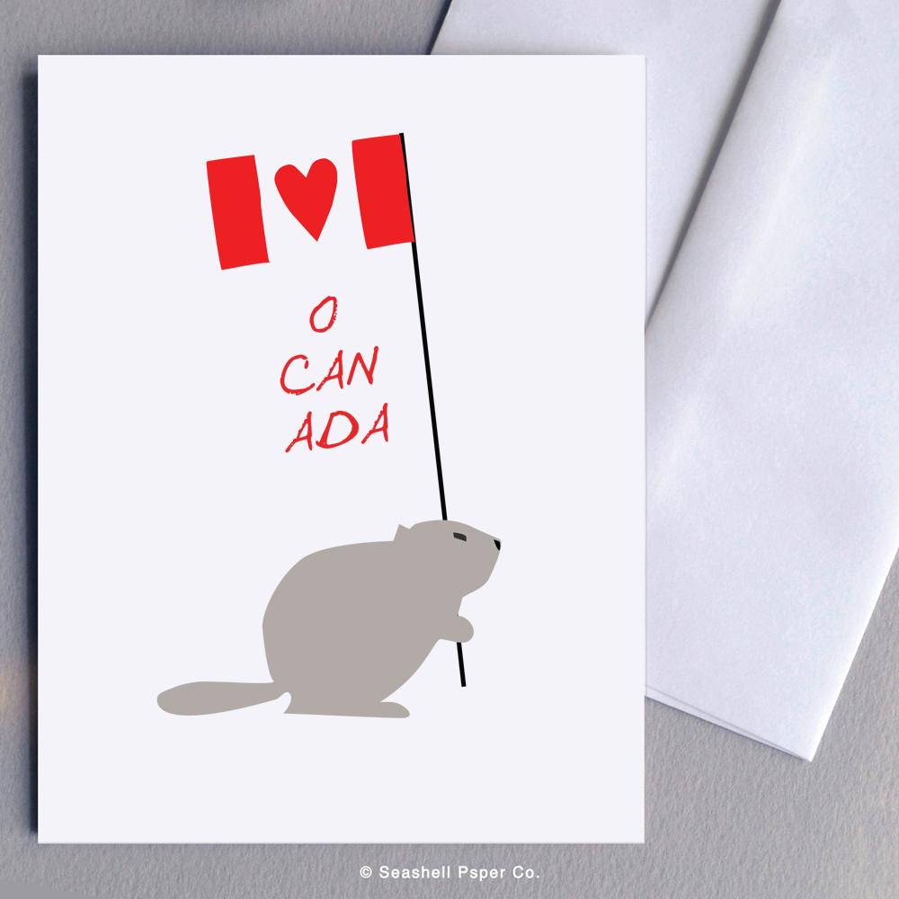 Canada Day Beaver With Flag Card Wholesale (Package of 6) - seashell-paper-co