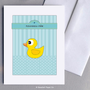 French New Baby Boy Duck Card Wholesale (Package of 6) - seashell-paper-co