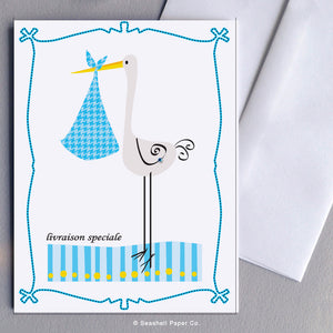 French New Baby Stork Card - seashell-paper-co