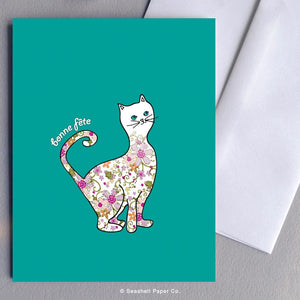 French Birthday Cat Card Wholesale (Package of 6) - seashell-paper-co
