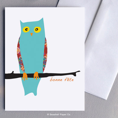 French Birthday Owl Card - seashell-paper-co