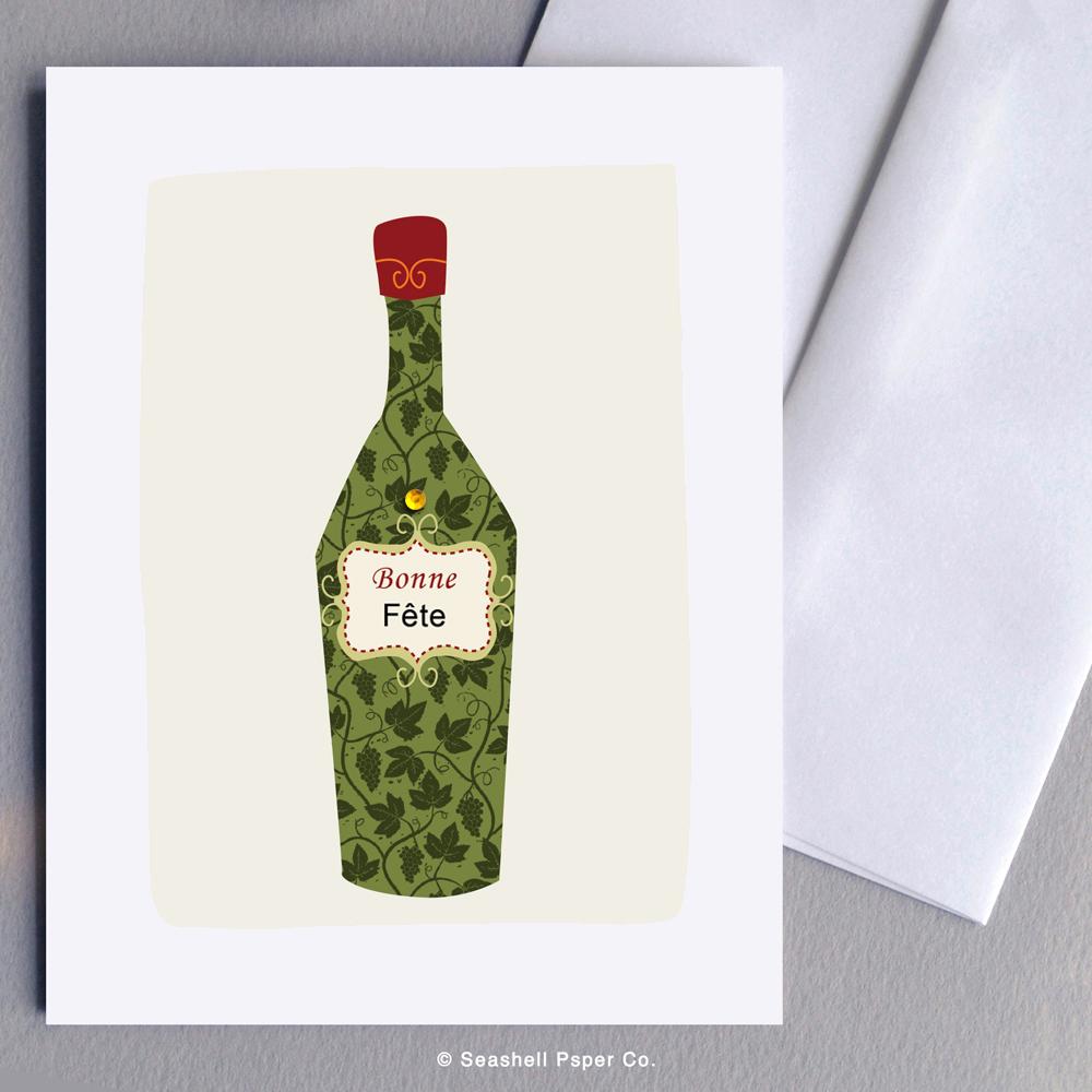 French Birthday Wine Bottle Card Wholesale (Package of 6) - seashell-paper-co