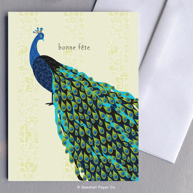French Birthday Peacock Card Wholesale (Package of 6) - seashell-paper-co
