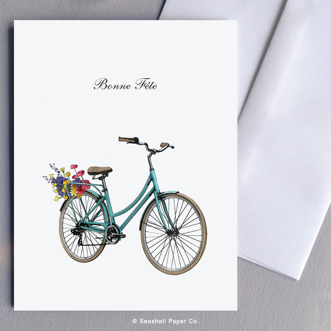 French Birthday Retro Bicycle Card With Flowers