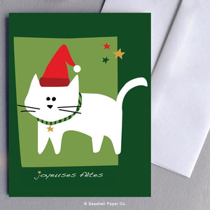 French Holiday Seasons Cat Card Wholesale (Package of 6) - seashell-paper-co