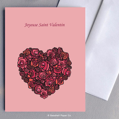 French Love Valentine's Day Roses & Heart Card Wholesale (Package of 6) - seashell-paper-co