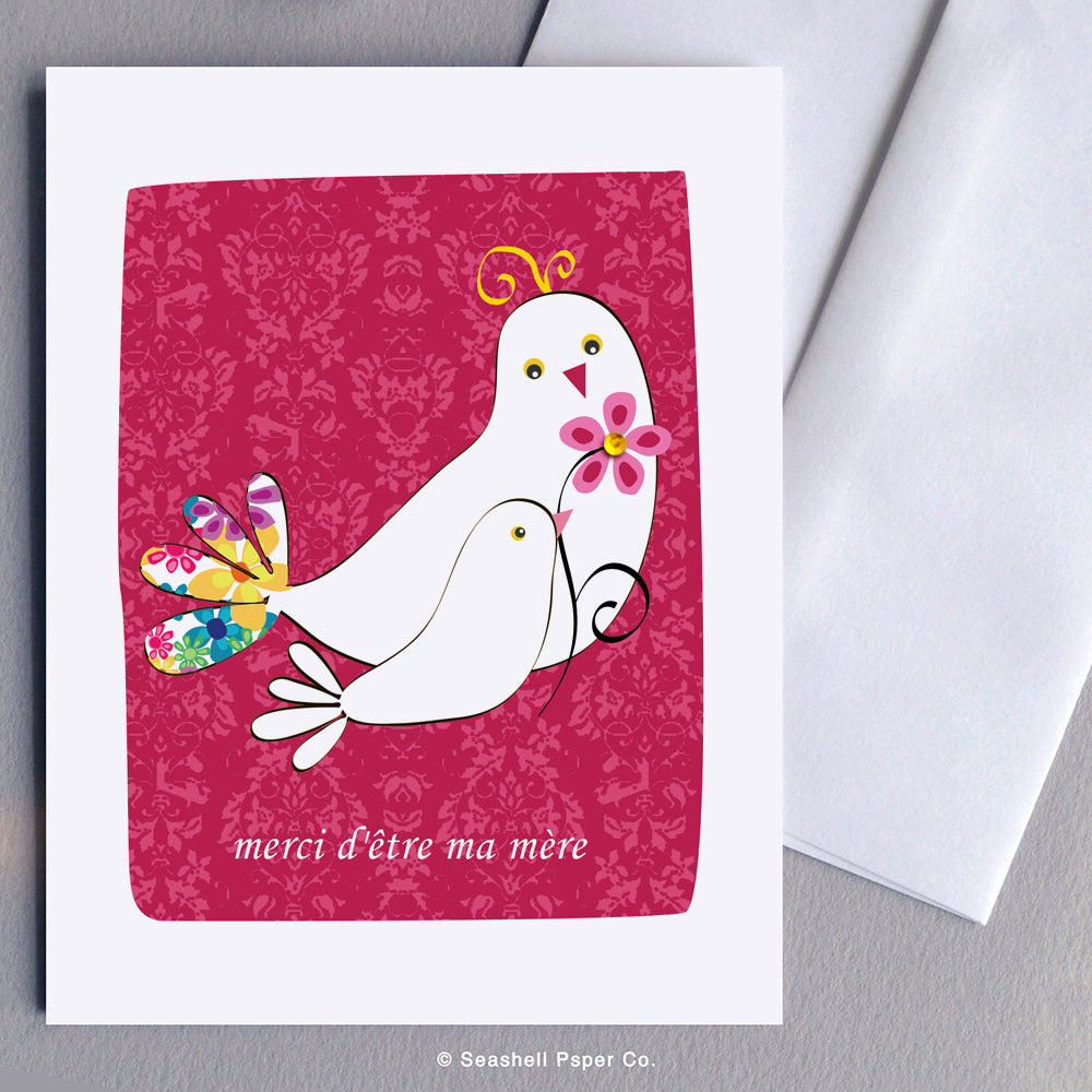 French Maman Dove and Baby Card - seashell-paper-co