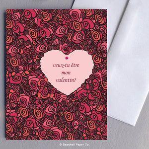 French Love Valentine's Day Roses & Heart card - seashell-paper-co