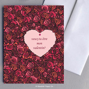 French Love Valentine's Day Roses & Heart Card Wholesale (Package of 6) - seashell-paper-co