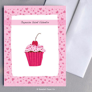 French Valentine's Day Cupcake Cherry on Top Card Wholesale (Package of 6) - seashell-paper-co