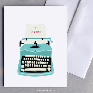 French Love Valentine's Day Typewriter Card Wholesale (Package of 6) - seashell-paper-co