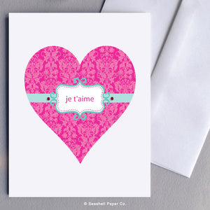 French Love Valentine's Day Heart Shaped Card - seashell-paper-co
