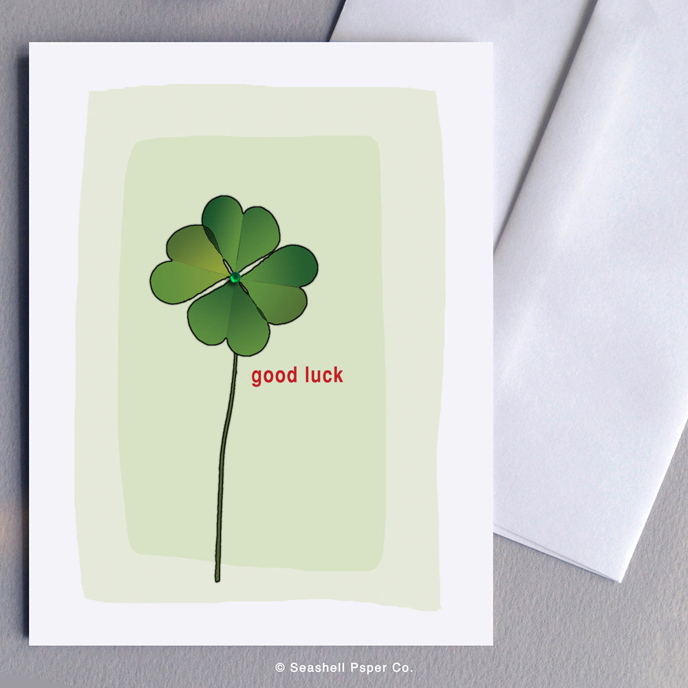 Good Luck Four Leaf Clover Card - seashell-paper-co