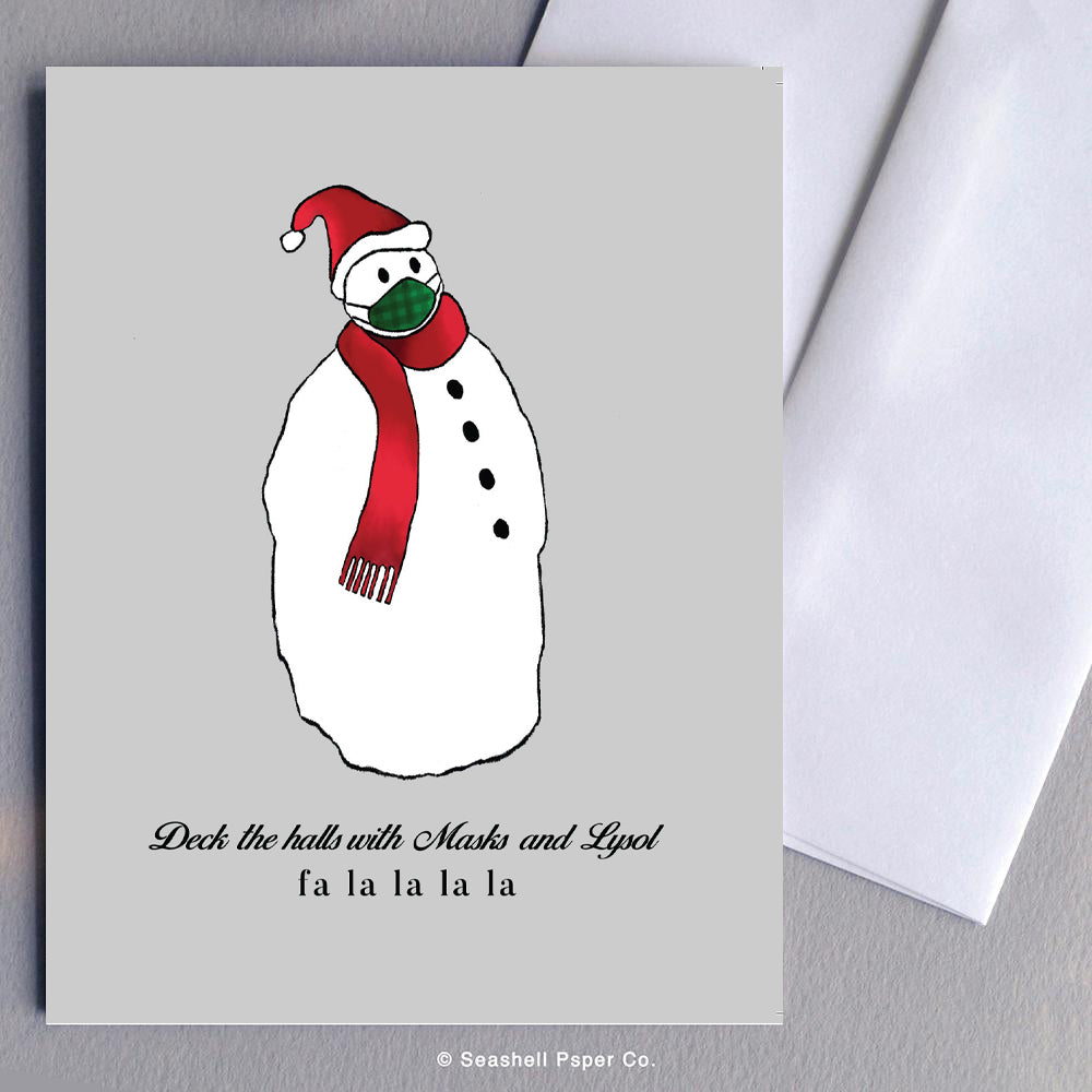 Holiday Season Snowman with Mask and Christmas Hat Card