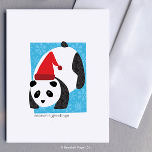Holiday Seasons Panda In Santa Hat Card - seashell-paper-co