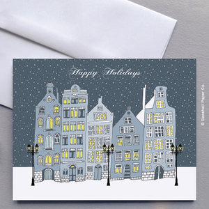 Holiday Seasons Snowy Night Card - seashell-paper-co