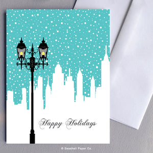 Holiday Seasons Lamp Post Card - seashell-paper-co
