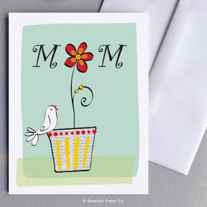 Mom Bird and Flower Card - seashell-paper-co