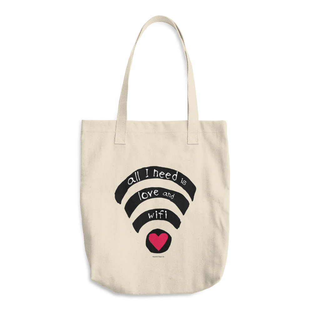 All I need is love and wifi Tote Bag - seashell-paper-co