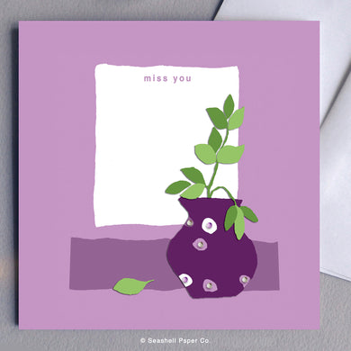 Miss you Purple Vase Card - seashell-paper-co