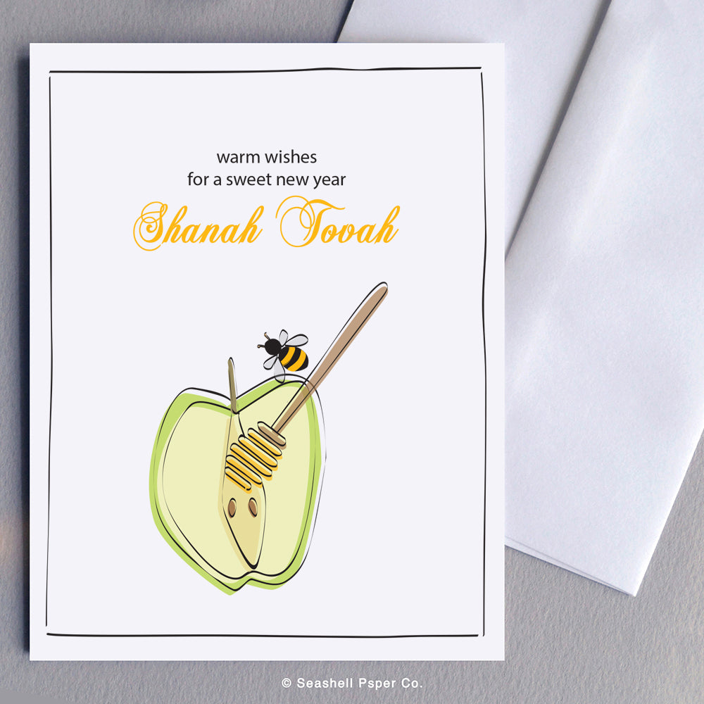 Holiday Seasons Rosh Hashanah Apple & Honey Bee Card - seashell-paper-co