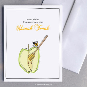 Rosh Hashanah Apple & Honey Bee Card Wholesale (Package of 6) - seashell-paper-co
