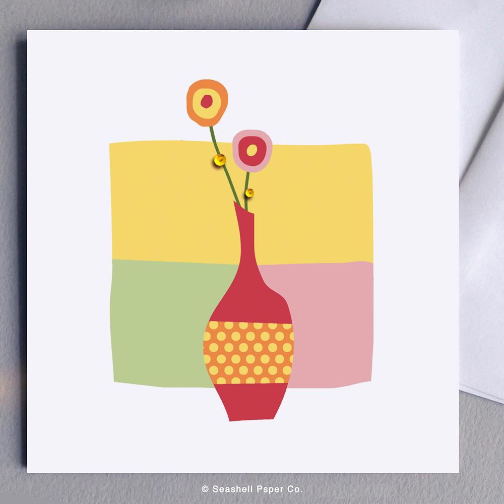 Thank You Vase with Flowers Card Wholesale (Package of 6) - seashell-paper-co