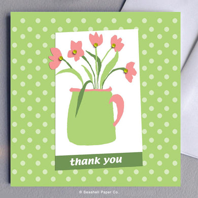 Thank you Pink Flowers Card Wholesale (Package of 6) - seashell-paper-co