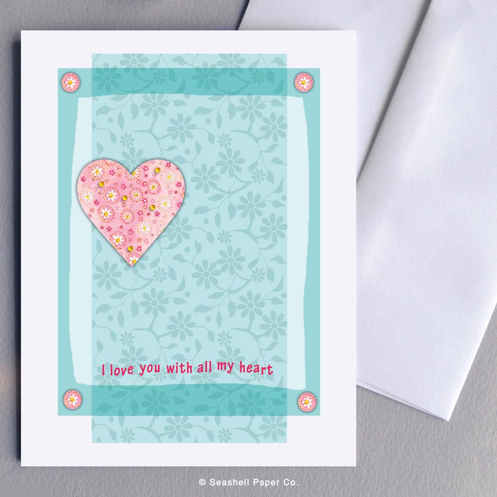 Love Valentine's Day Heart Shaped Card Wholesale (Package of 6) - seashell-paper-co