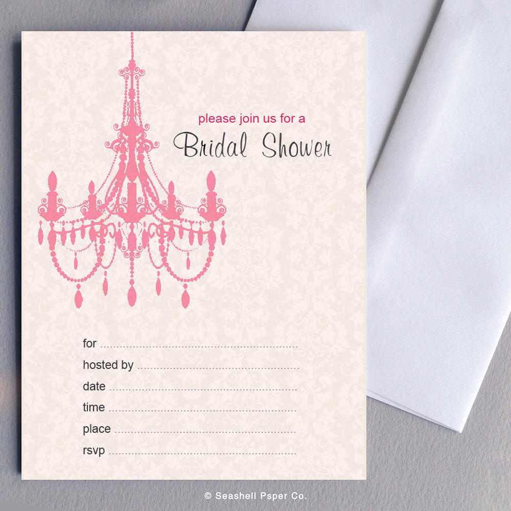 Wedding Bridal Shower Pink Chandelier Invitations (6 cards and 6 envelopes) - seashell-paper-co