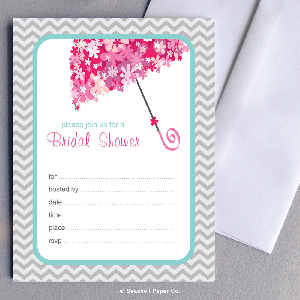 Wedding Bridal Shower Invitation (6 cards and 6 envelopes) - seashell-paper-co